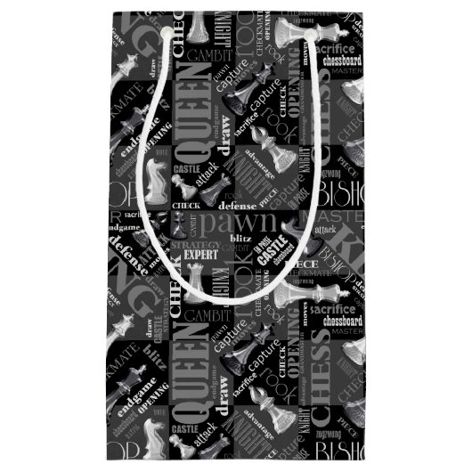 チェスの用語とピースの白黒ID784 スモールペーパーバッグ (正面)