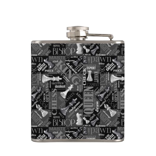 チェスの用語とピースの白黒ID784 フラスク (裏面)