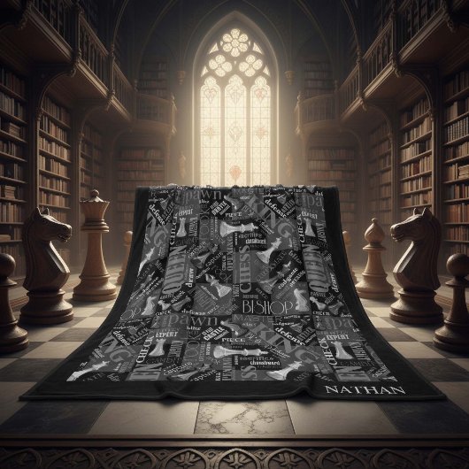 チェスの用語とピースの白黒ID784 フリースブランケット