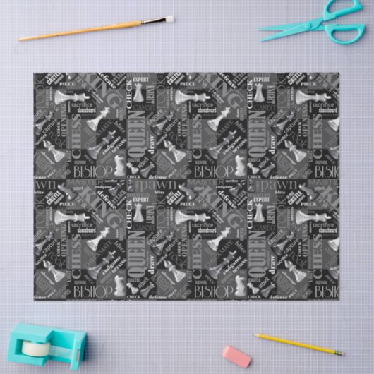 チェスの用語とピースの白黒ID784 薄葉紙 (クラフト)