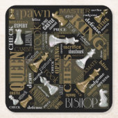 チェスの用語とピース銀と金ゴールドID784 スクエアペーパーコースター (正面)