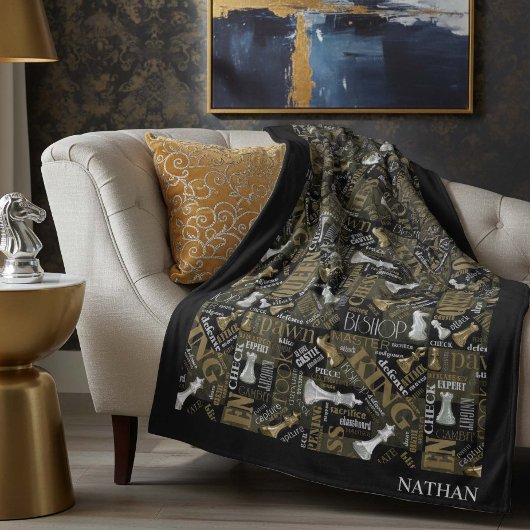 チェスの用語とピース銀と金ゴールドID784 フリースブランケット