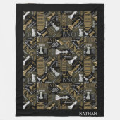 チェスの用語とピース銀と金ゴールドID784 フリースブランケット (正面)