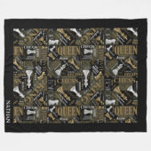 チェスの用語とピース銀と金ゴールドID784 フリースブランケット (正面(横))