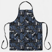 チェスの用語とピース銀と青ID784 エプロン (正面)