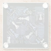 チェスの用語とピース銀と青ID784 ガラスコースター (裏面)