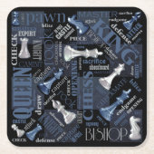 チェスの用語とピース銀と青ID784 スクエアペーパーコースター (正面)