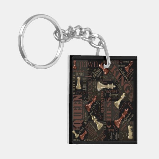 チェスの用語とピース銅と金ゴールドID784 キーホルダー (正面左)