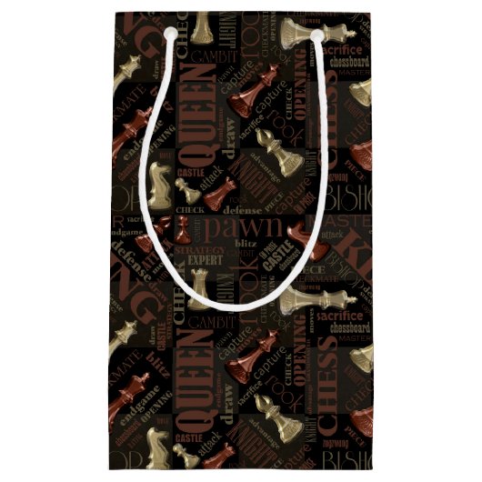 チェスの用語とピース銅と金ゴールドID784 スモールペーパーバッグ (正面)