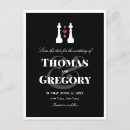 チェスの白い王様の駒のゲイ結婚式の日付を保存 案内ポストカード