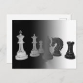 チェスの白黒ピース水色ボードゲーム ポストカード (正面/裏面)