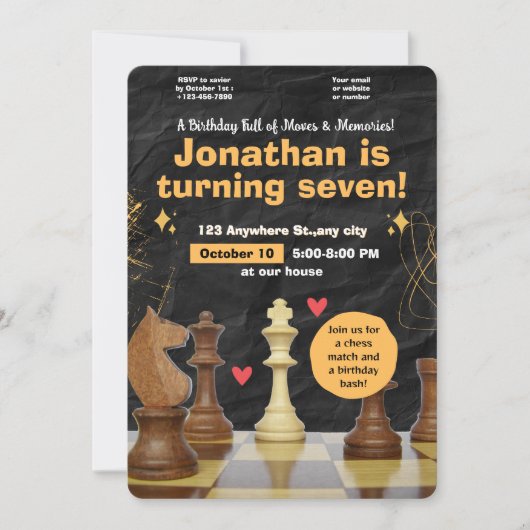 チェスの誕生日パーティーの招待ファミリーゲームナイト 招待状 (正面)
