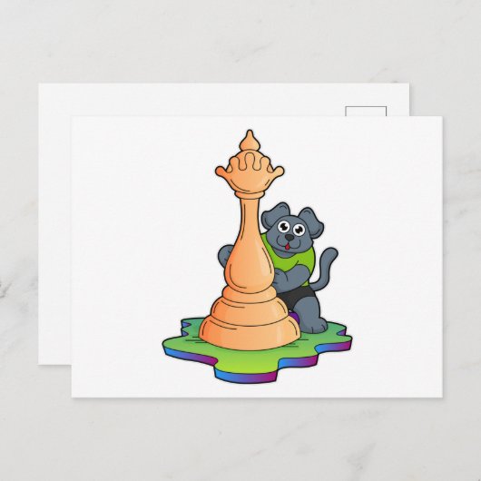 チェスの駒のクイーンと犬 ポストカード (正面/裏面)