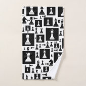 チェスの駒のパターン – 白黒 バスタオルセット (ハンドタオル)