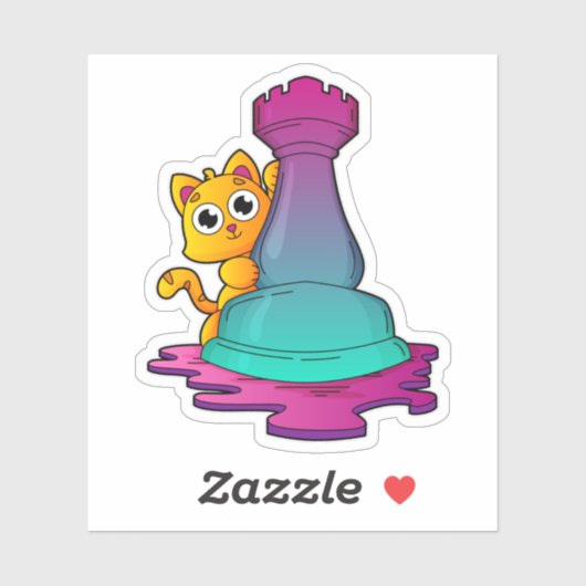 チェスの駒のルークで猫 シール (シート)