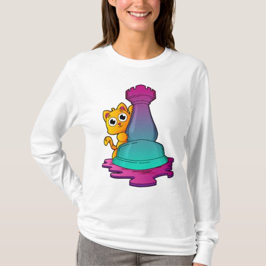 チェスの駒のルークで猫 Tシャツ (正面)