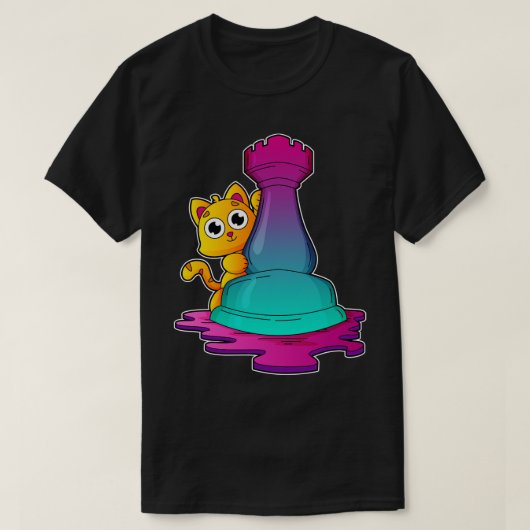チェスの駒のルークで猫 Tシャツ (デザイン正面)