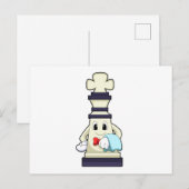 チェスの駒の王がタオルをかけたウェイター ポストカード (正面/裏面)