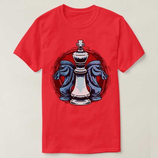 チェスの駒キングと騎士チェスのプレーヤー Tシャツ (デザイン正面)