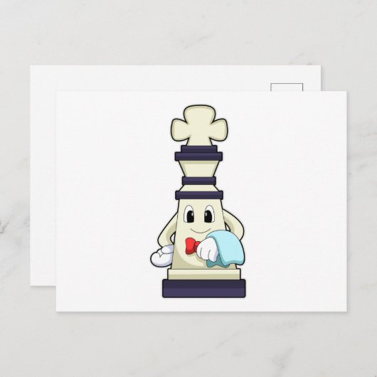 チェスの駒キングをウェイターとタオル ポストカード (正面/裏面)