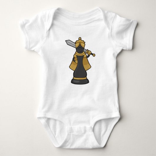 チェスの駒クイーンと剣 ベビーボディスーツ (正面)