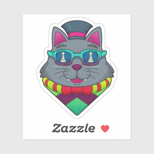 チェスの駒ポーンで猫 シール (シート)