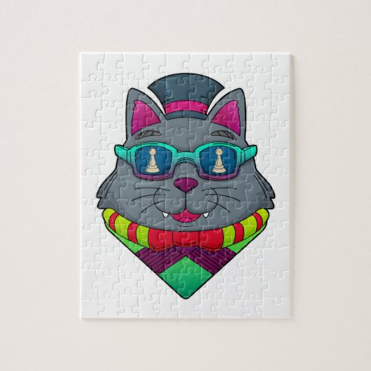 チェスの駒ポーンで猫 ジグソーパズル (縦)