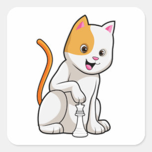 チェスの駒ポーンで猫 スクエアシール