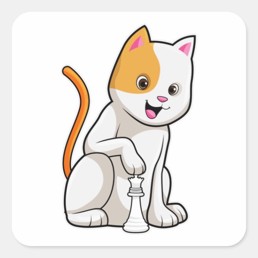 チェスの駒ポーンで猫 スクエアシール (正面)