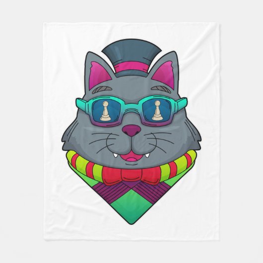 チェスの駒ポーンで猫 フリースブランケット (正面)