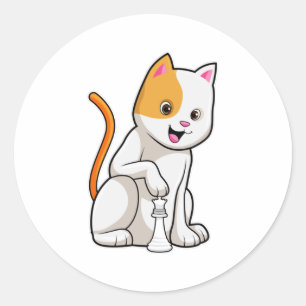 チェスの駒ポーンで猫 ラウンドシール