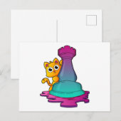 チェスの駒ルークと遊ぶ猫 ポストカード (正面/裏面)