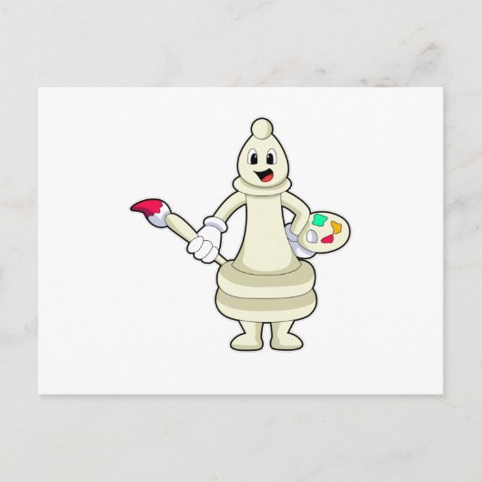 チェスの駒 ビショップ as 画家 ブラシと色彩付き ポストカード (正面)