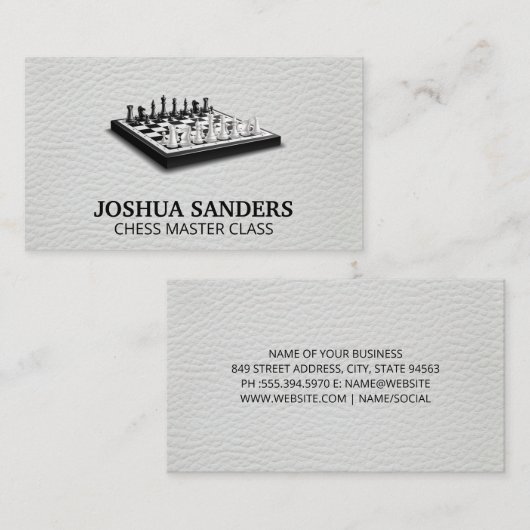 チェスの駒 | 革の背景 名刺 (正面/裏面)