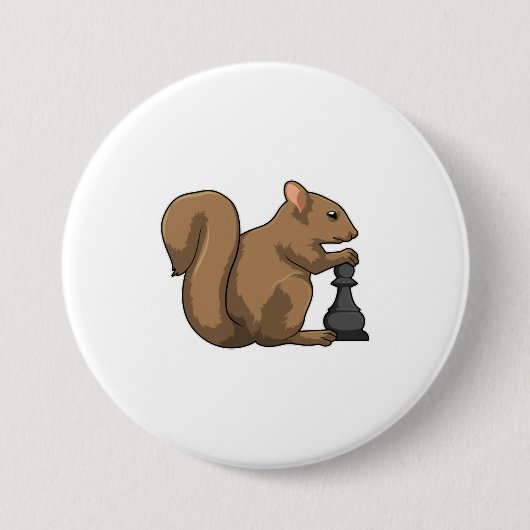 チェスの駒Bishopとのリス 缶バッジ (正面)