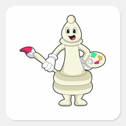 チェスの駒Bishop as Painter with Brush & Color スクエアシール (正面)