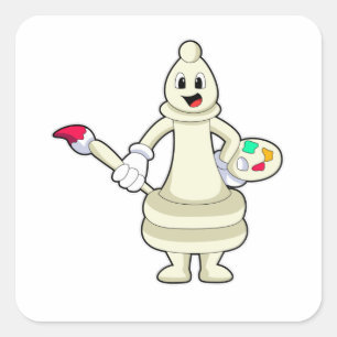チェスの駒Bishop as Painter with Brush & Color スクエアシール