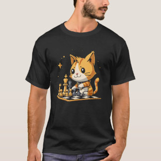 チェスをする猫とチェス盤 Tシャツ