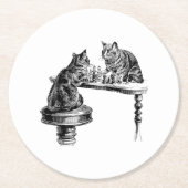 チェスをする2匹の猫 ラウンドペーパーコースター (正面)