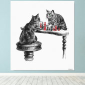 チェスをする2匹の猫 赤 キャンバスプリント (インサイチュ (ウッドフロア))