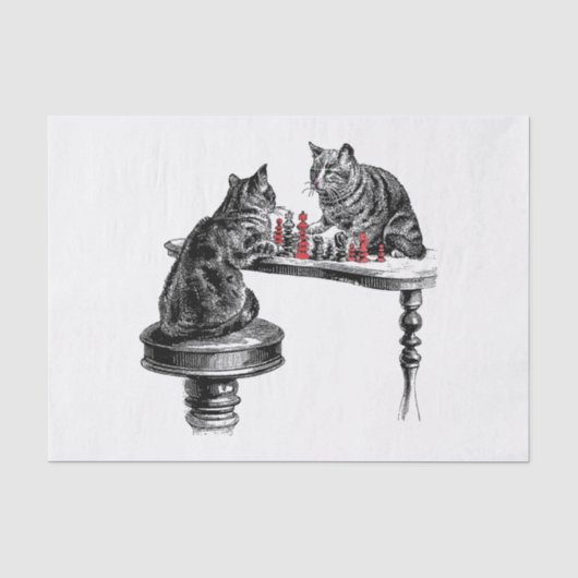 チェスをする2匹の猫 赤 薄葉紙 (正面)