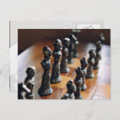 チェスをテーマにしたアンティークヴィンテージチェスのセットウッド ポストカード (正面/裏面)