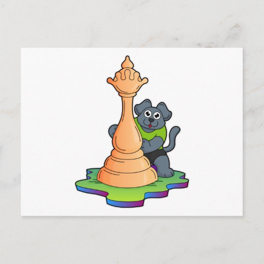 チェスを打つ犬とクイーンの駒 ポストカード (正面)