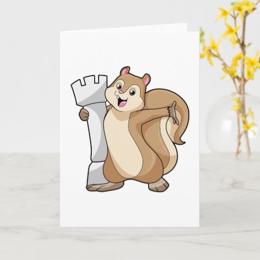 チェスを指す王様の駒のいるリス カード (黄色い花)