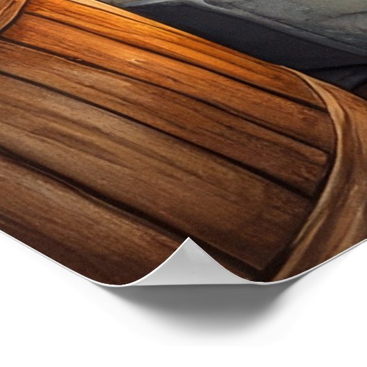 チェスキーテリアのいる暖炉とクリスマスツリーのイルミネーション ポスター (角)