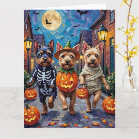 チェスキー・テリアのハロウィンコスチューム カード (黄色い花)