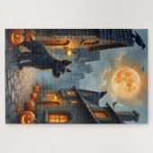チェスキー・テリアの中世ハロウィンビレッジアート ジグソーパズル (横)