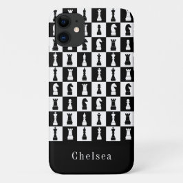チェスゲームの駒の模様 黒と白 名前 iPhone 11 ケース