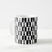 チェスゲームの駒 黒と白の模様 コーヒーマグカップ (正面左)