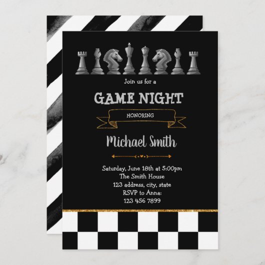 チェスゲームナイトパーティー招待状 招待状 (正面/裏面)